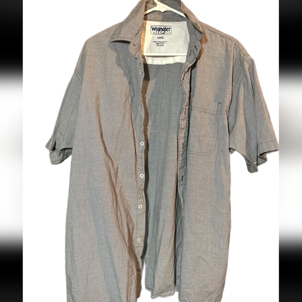 Wrangler Short Sleeve Button Up Light Gray Size Large Men's